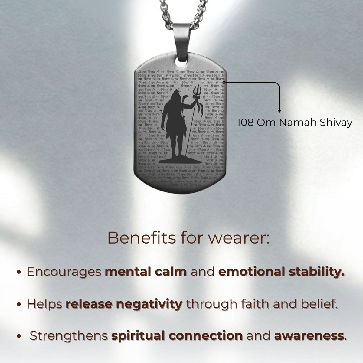 108 Om Namah Shivay MicroCarved Tag Necklace