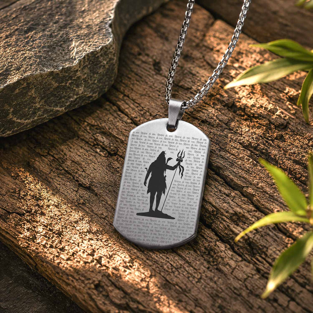 108 Om Namah Shivay MicroCarved Tag Necklace