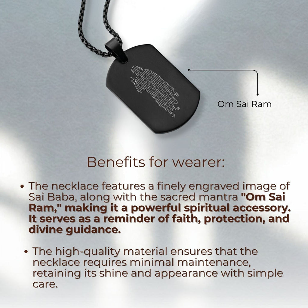 Om Sai Ram Inlay MicroCarved Tag Necklace