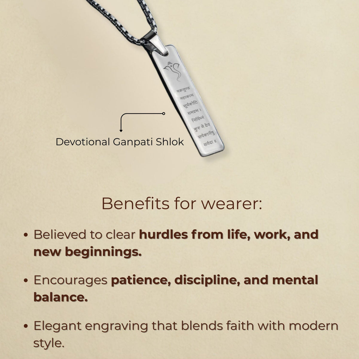 Devotional Ganpati Shlok Mini Tag Necklace