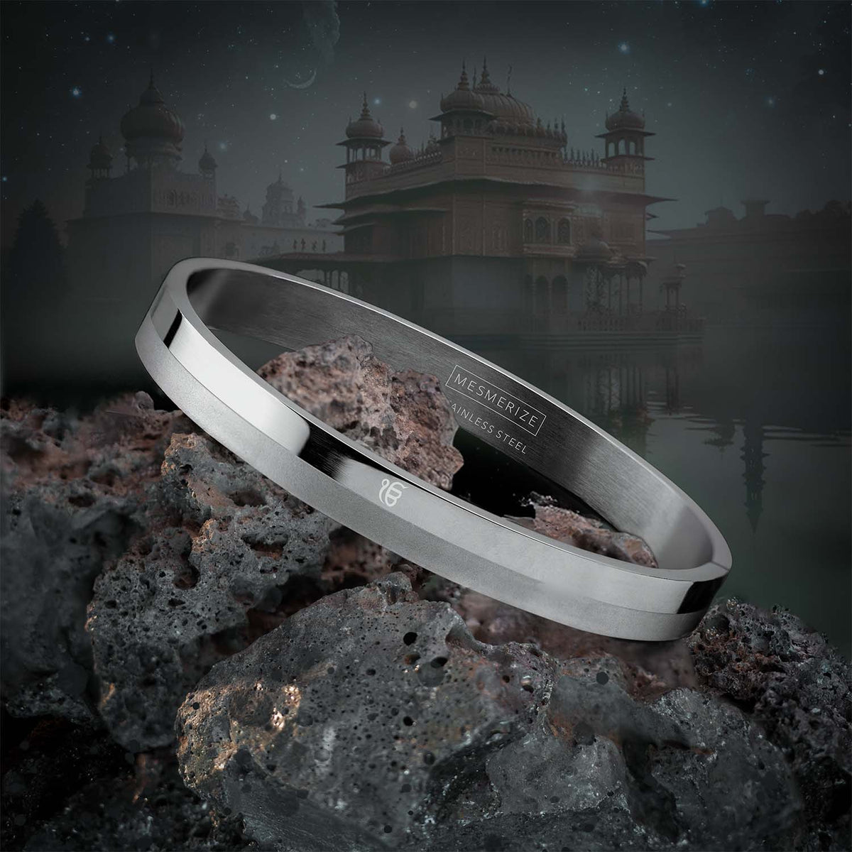 Ik Onkar Dual Finish Oval Kada Bracelet