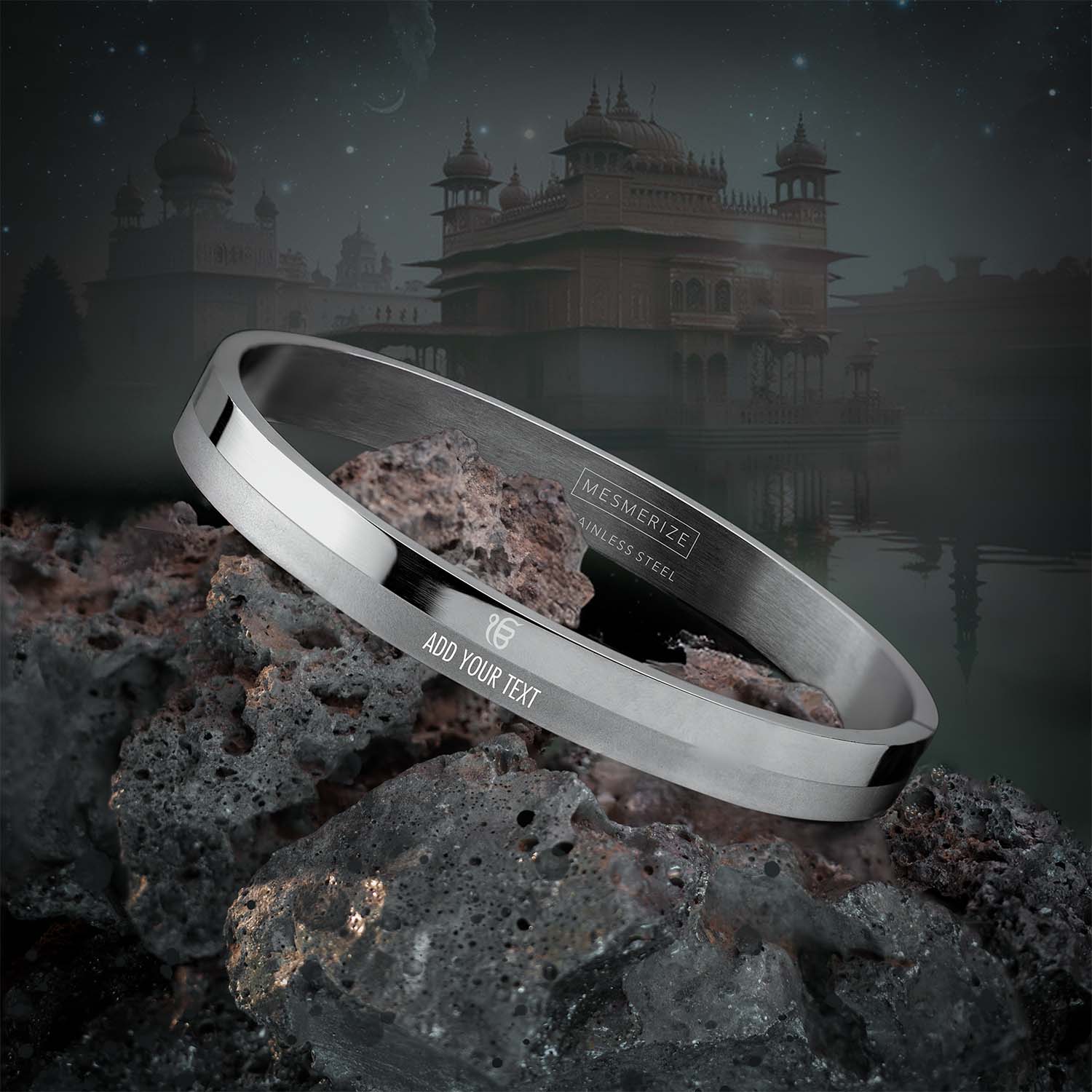 Ik Onkar Dual Finish Oval Kada Bracelet